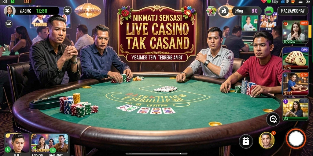 Screenshot gameplay <strong>8II</strong> yang menunjukkan dealer langsung dan meja permainan.