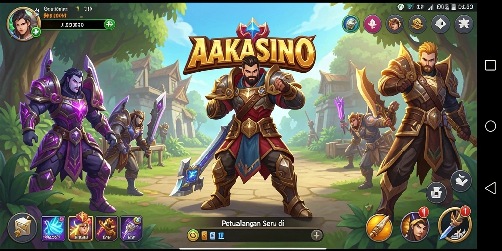 Screenshot AAKASINO menampilkan pertarungan epik dalam dunia RPG yang penuh warna.