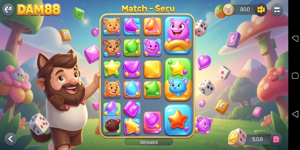 Tampilan gameplay menarik dari DAM88 dengan elemen Match-3.