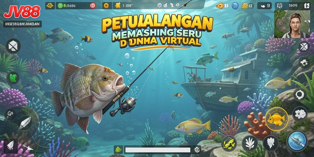 Tampilan gameplay JV88 yang menampilkan aksi memancing seru.