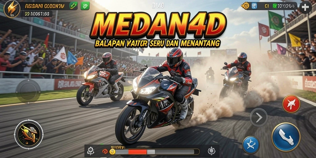 Screenshot utama MEDAN4D menampilkan aksi balapan motor yang mendebarkan.