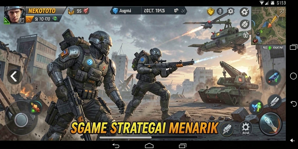 Screenshot gameplay NEKOTOTO yang menunjukkan aksi pertempuran strategis.