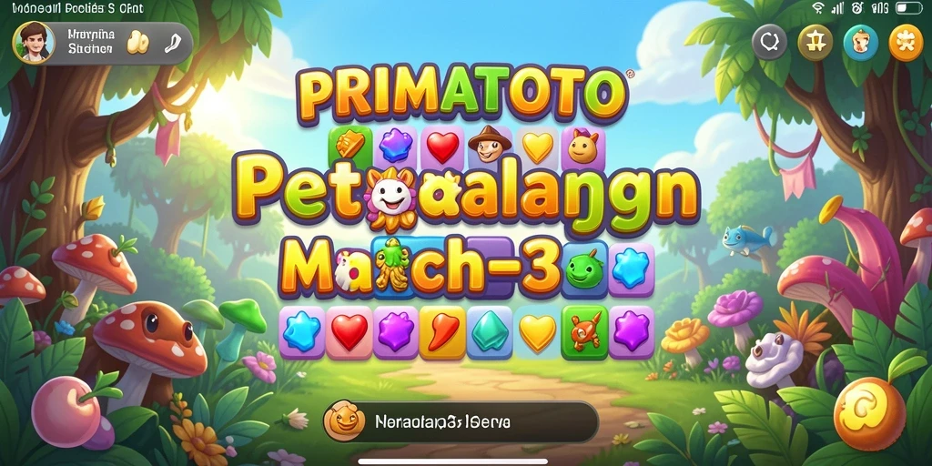 Tampilan gameplay seru dari PRIMATOTO dengan elemen match-3 yang memikat.