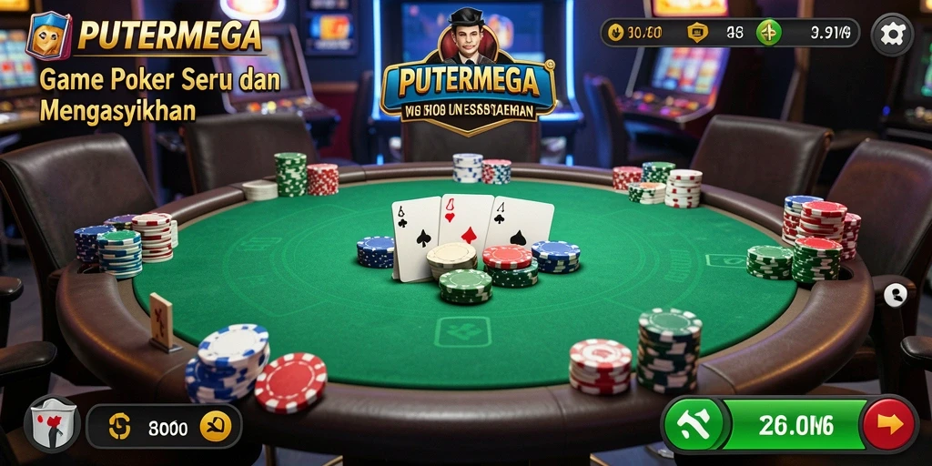 Screenshot PUTERMEGA menampilkan gameplay seru dalam permainan poker.