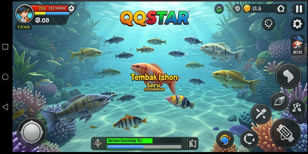 Screenshot QQSTAR menampilkan aksi menembak ikan yang seru dan cepat.