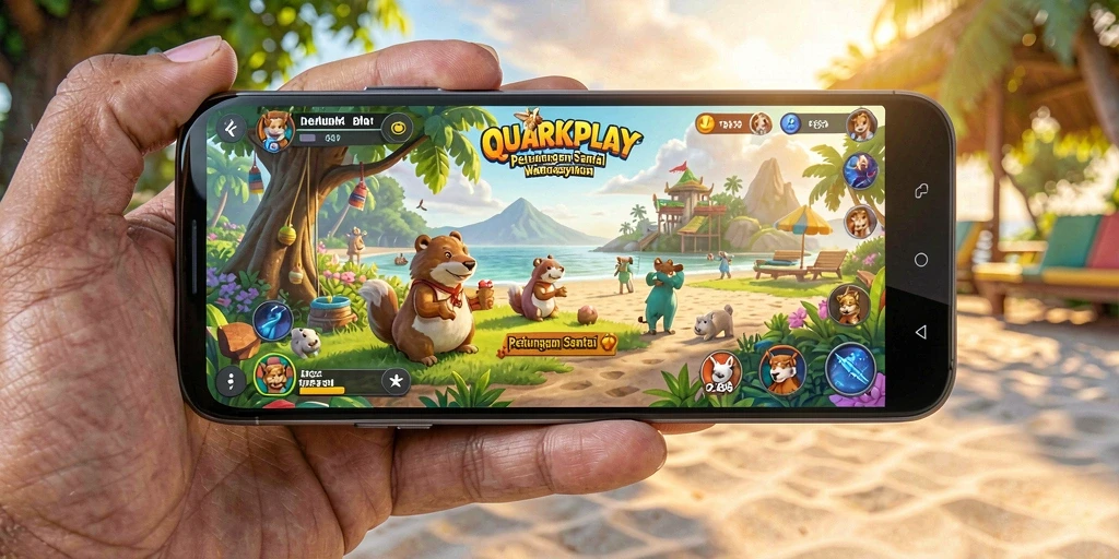 Tampilan utama QUARKPLAY menampilkan gameplay yang seru dan menghibur.