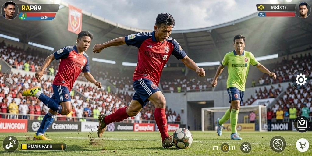 Tampilan gameplay menarik RAP89 dengan aksi sepak bola dinamis.