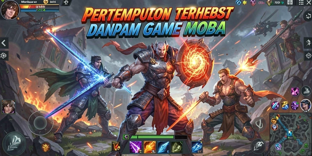 Tangkapan layar gameplay seru di dalam RP8 MOBA.