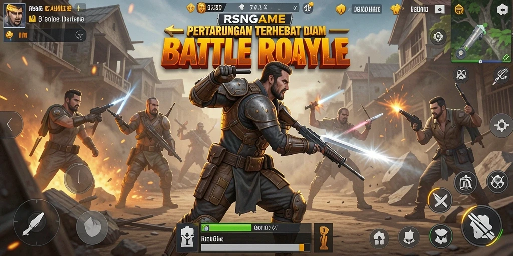 Screenshot RSNGAME menampilkan aksi seru dalam mode Battle Royale.