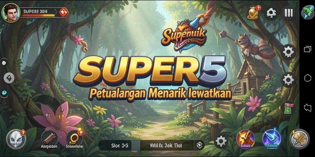 Screenshot utama SUPER5 menampilkan karakter utama dalam petualangan seru.