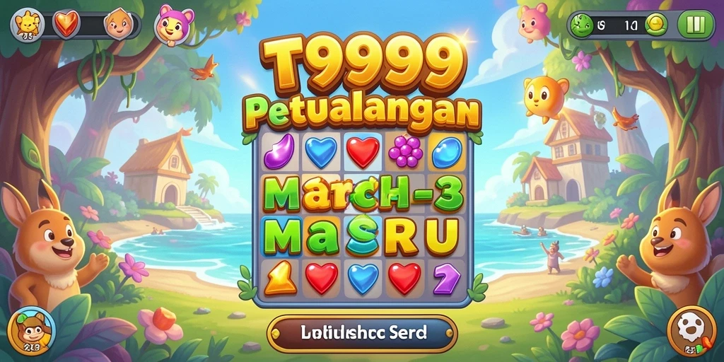 Screenshot utama menampilkan gameplay seru T9999 dengan kombinasi permata.